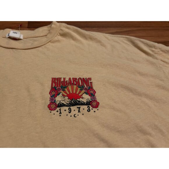 Billabong Graphic Long Sleeve Crop Top Shirt Women’s M Yellow Boho Retro 1973 Pa - Picture 2 of 9